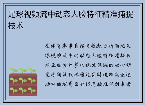 足球视频流中动态人脸特征精准捕捉技术