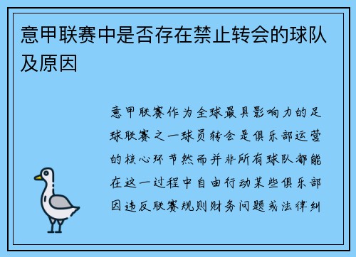 意甲联赛中是否存在禁止转会的球队及原因